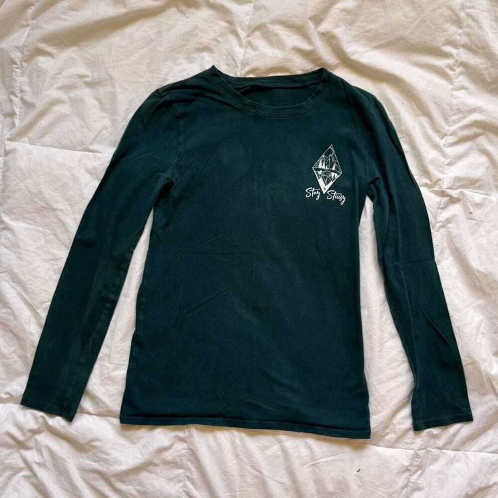 Stussy distressed green long sleeve‎ t shirt sz s casual